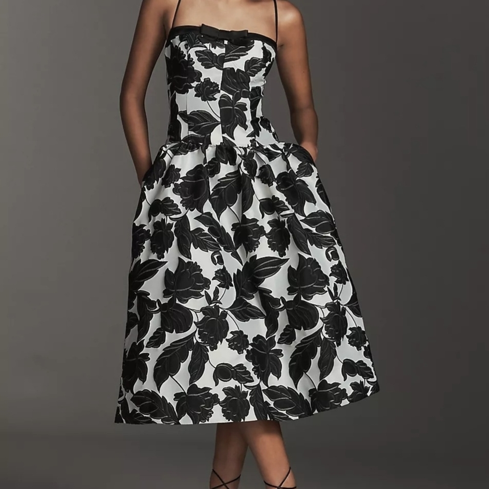 Anthropologie Black and White Floral Midi Dress